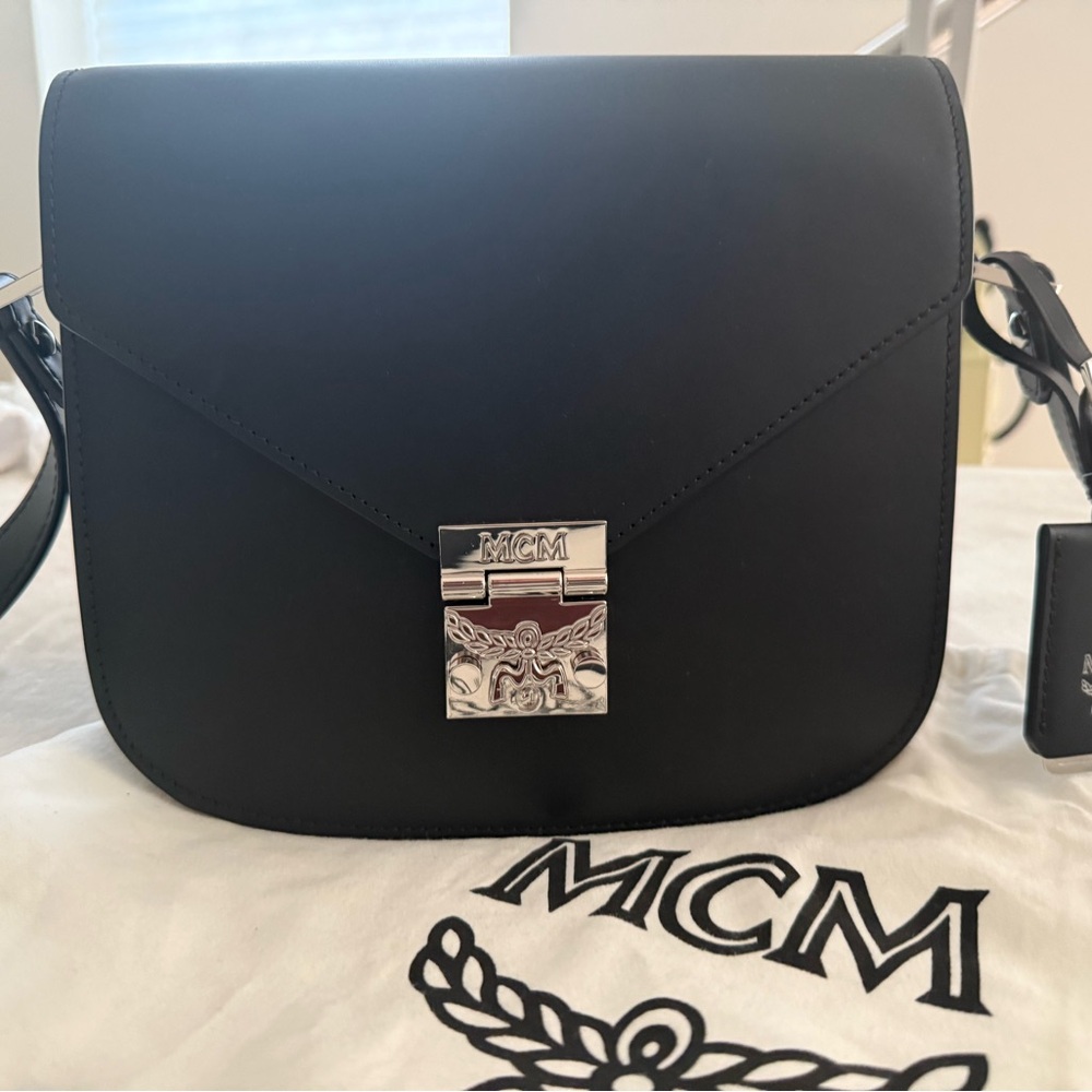 MCM Black Leather Crossbody Bag with Silver Hardware